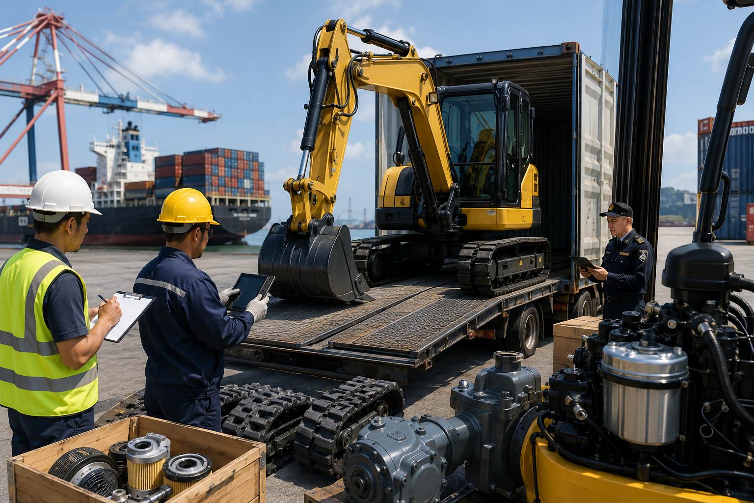 A non-compliant used excavator engine emission tag inspection