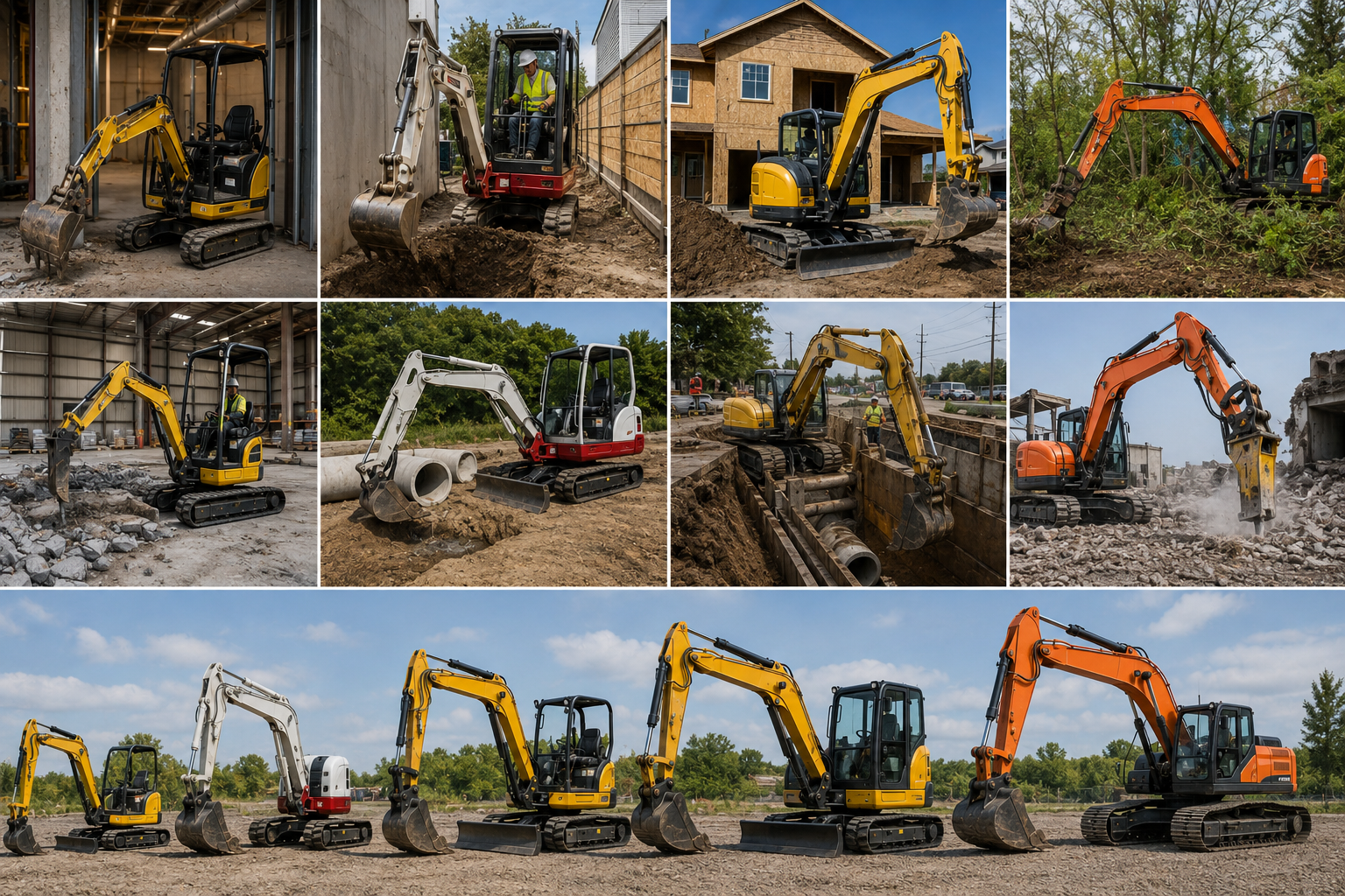 Working context of used mini excavators demonstrating proper size selection