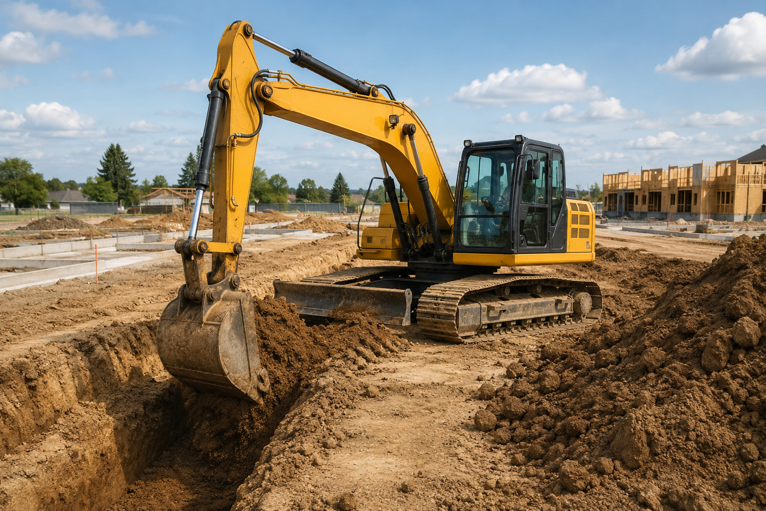 20-ton class excavator dimensional schematic and digging depth profile