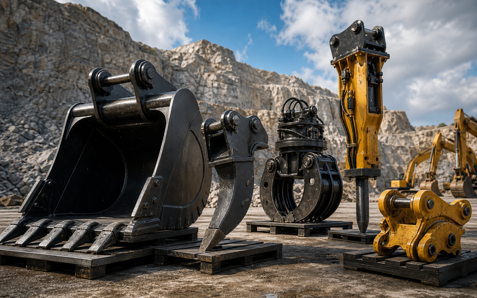 Heavy excavator attachments for carriers above 30 tons