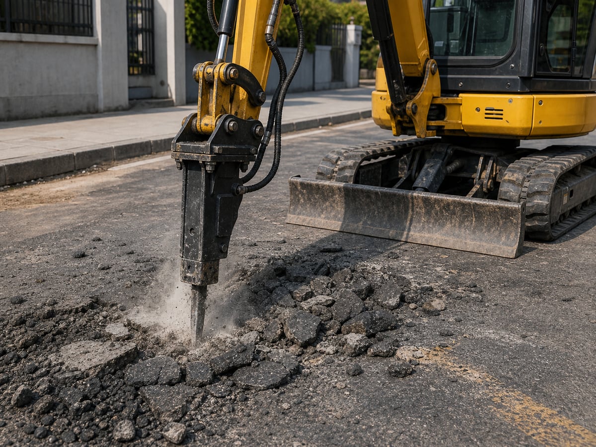 Asphalt and road breaking using mini breaker