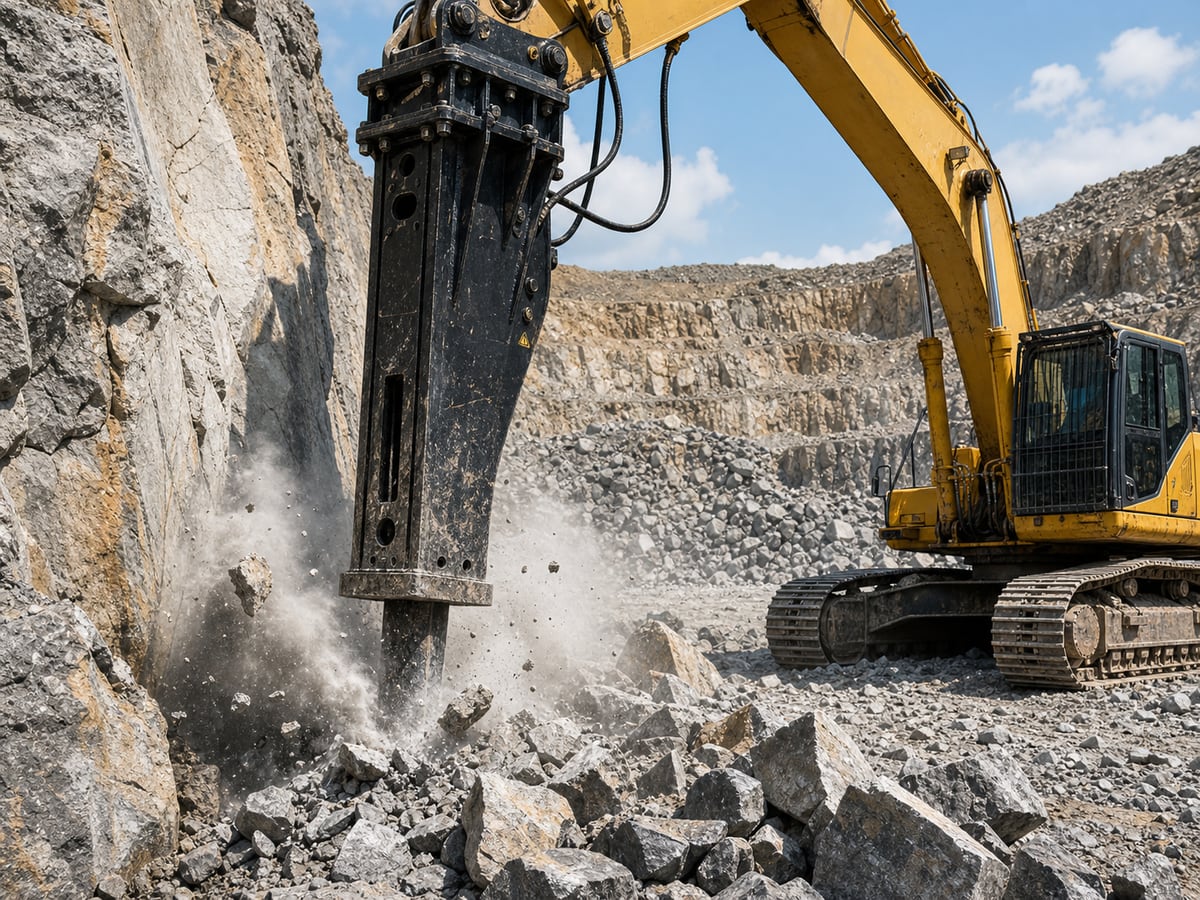 Primary rock and quarry breaking with super-heavy breaker