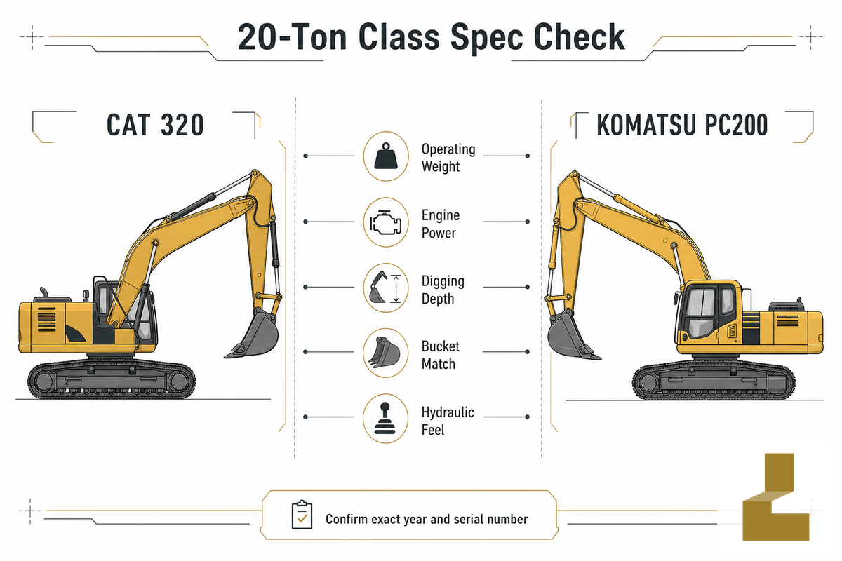 20-Ton Spec Showdown (Cat 320 vs PC200) — Liehuang Used Excavators
