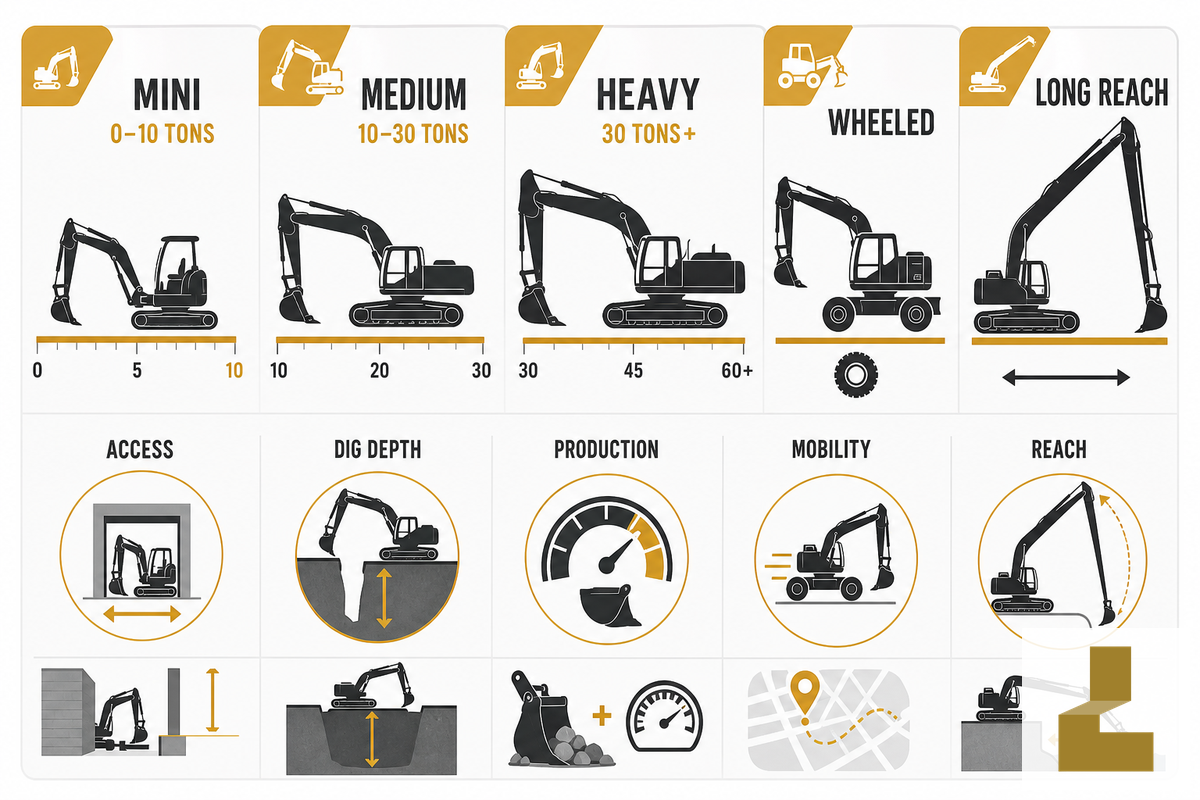 Excavator Size Chart: Size Categories by Type of Excavator - Liehuang Used Excavators