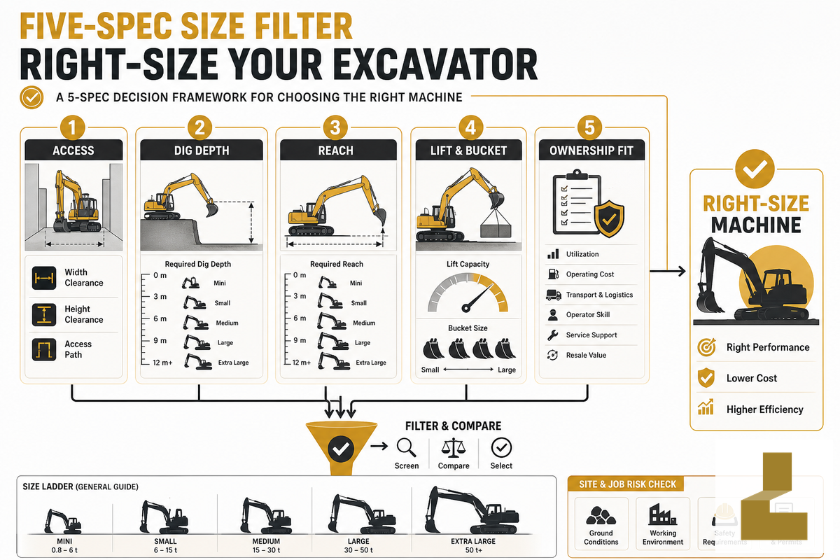 Choose the Right Excavator Size With the Five-Spec Filter - Liehuang Used Excavators