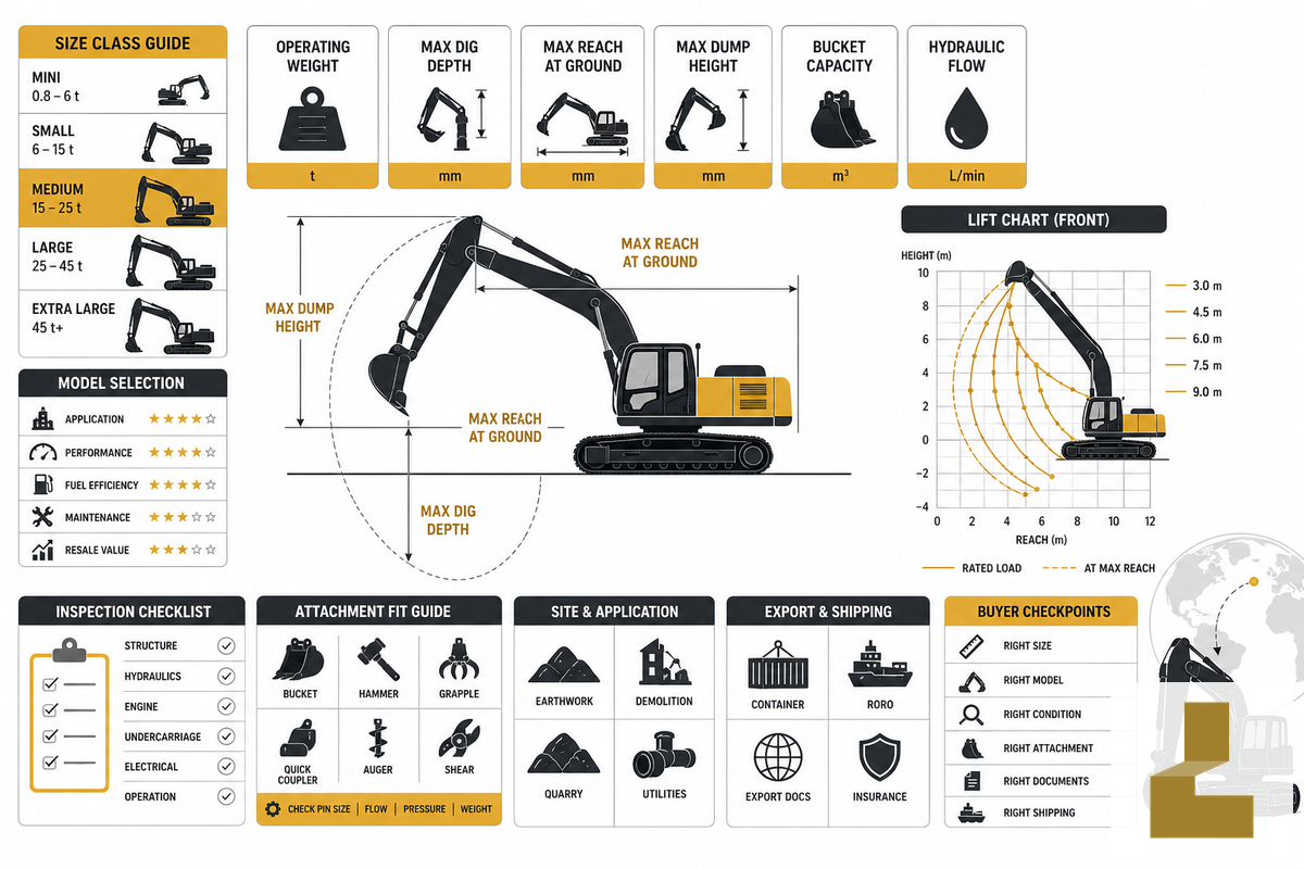Excavator Specs: Dig Depth, Reach, Bucket Capacities and Lift - Liehuang Used Excavators