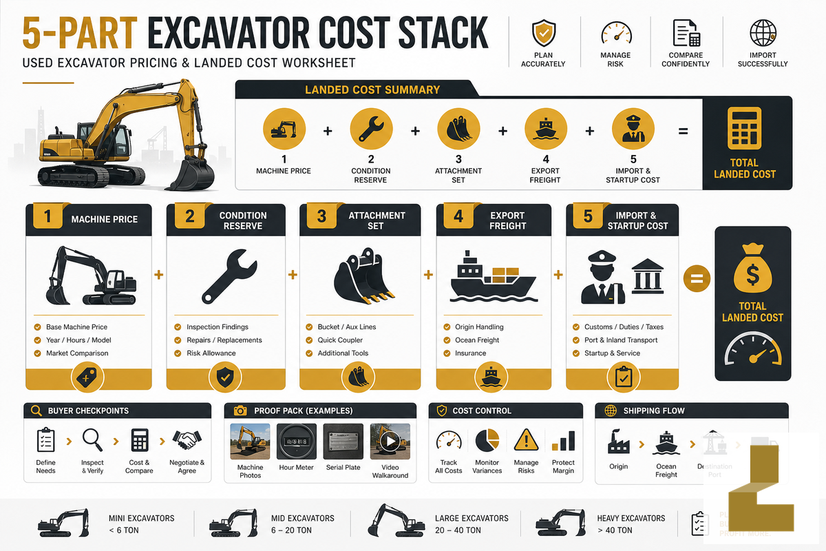 5-Part Excavator Cost Stack — Liehuang Used Excavators