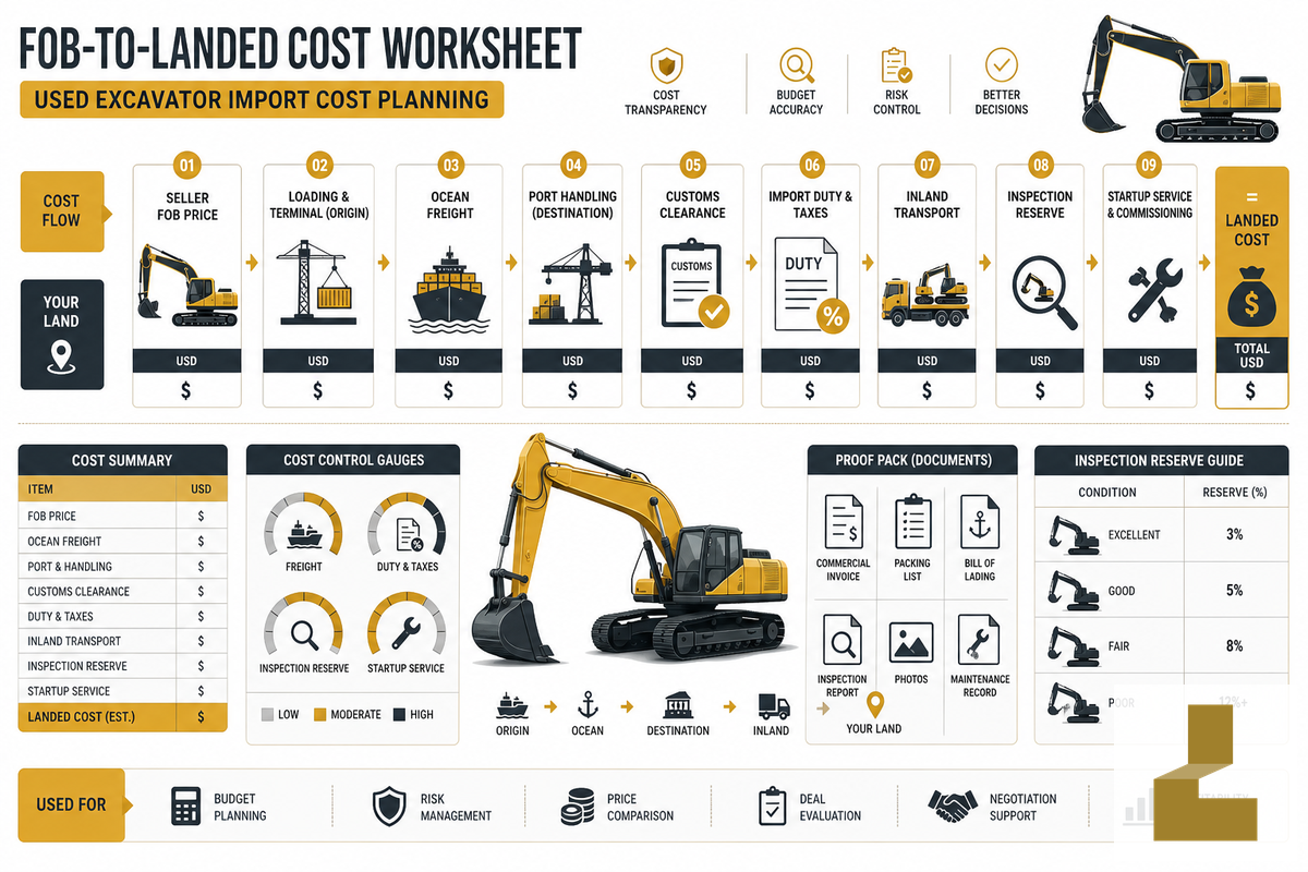 FOB Price vs Landed Cost for Importers — Liehuang Used Excavators