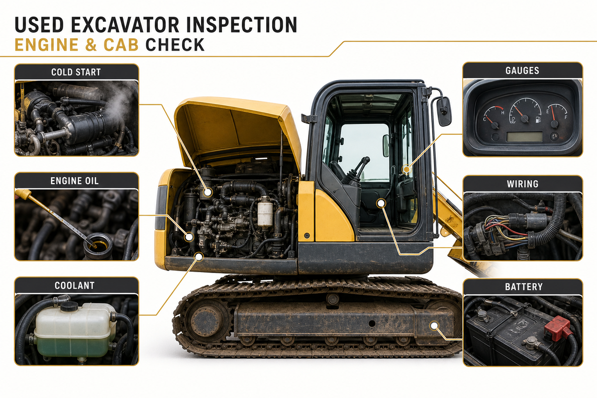 Engine, Fluids, Cab and Electrical Checks — Liehuang Used Excavators