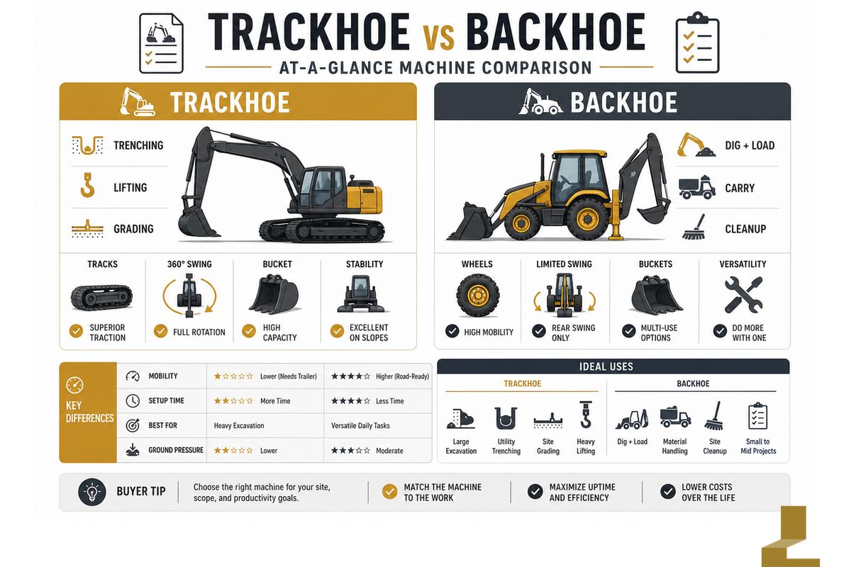 Trackhoe vs Backhoe at a Glance — Liehuang Used Excavators