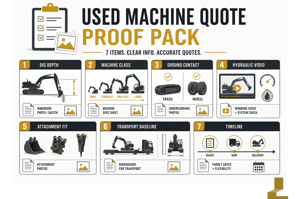 7-Line Spec Evidence Table for Used Machine Quotes — Liehuang Used Excavators