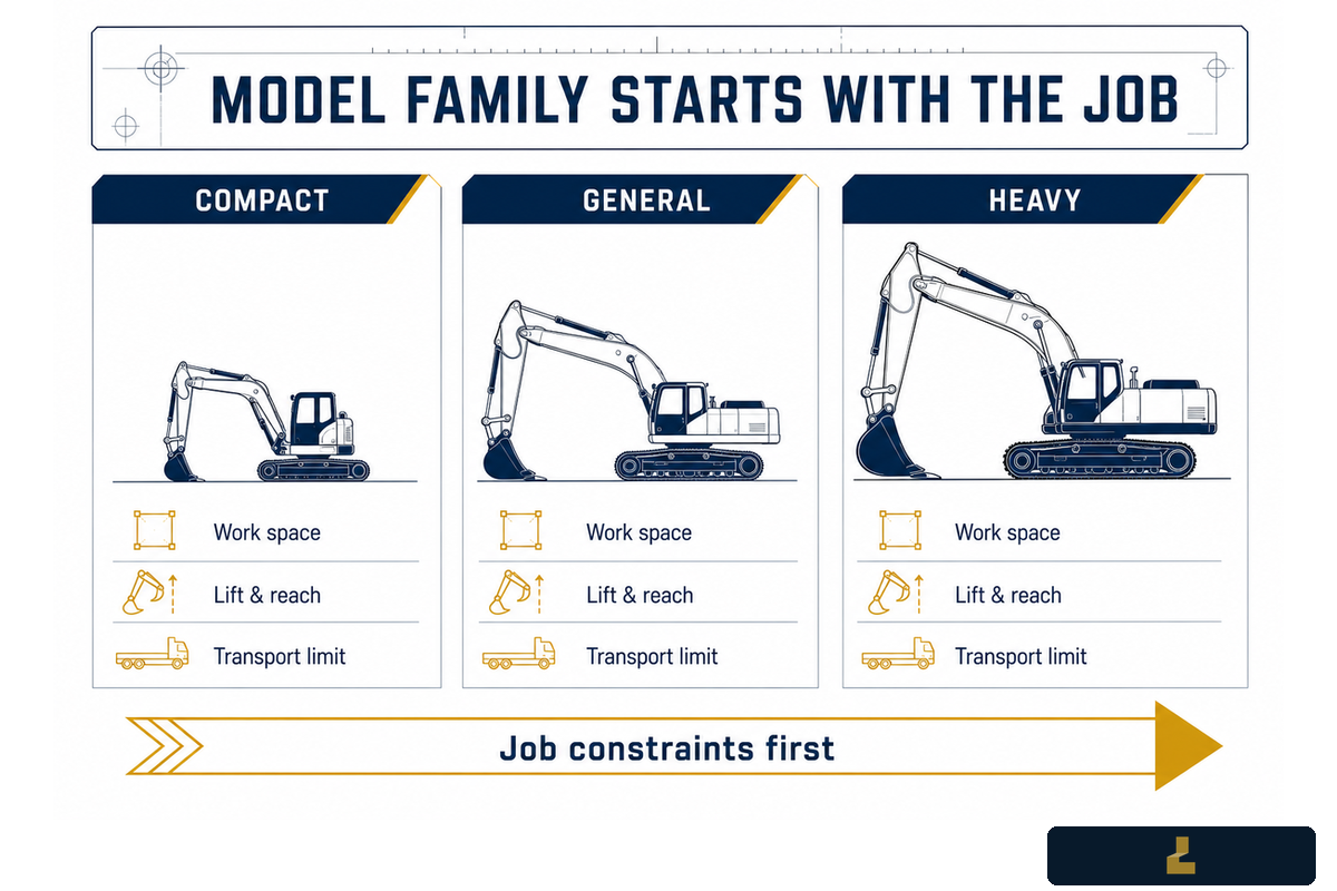 Choose the Caterpillar Model Family by Job and Transport Constraint — LH Used Excavator