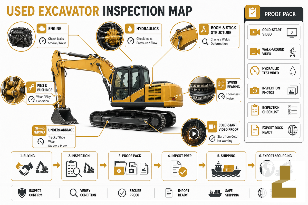 Inspection Checklist: Engine, Hydraulics, Undercarriage, Pins, and Structure — Liehuang Used Excavators
