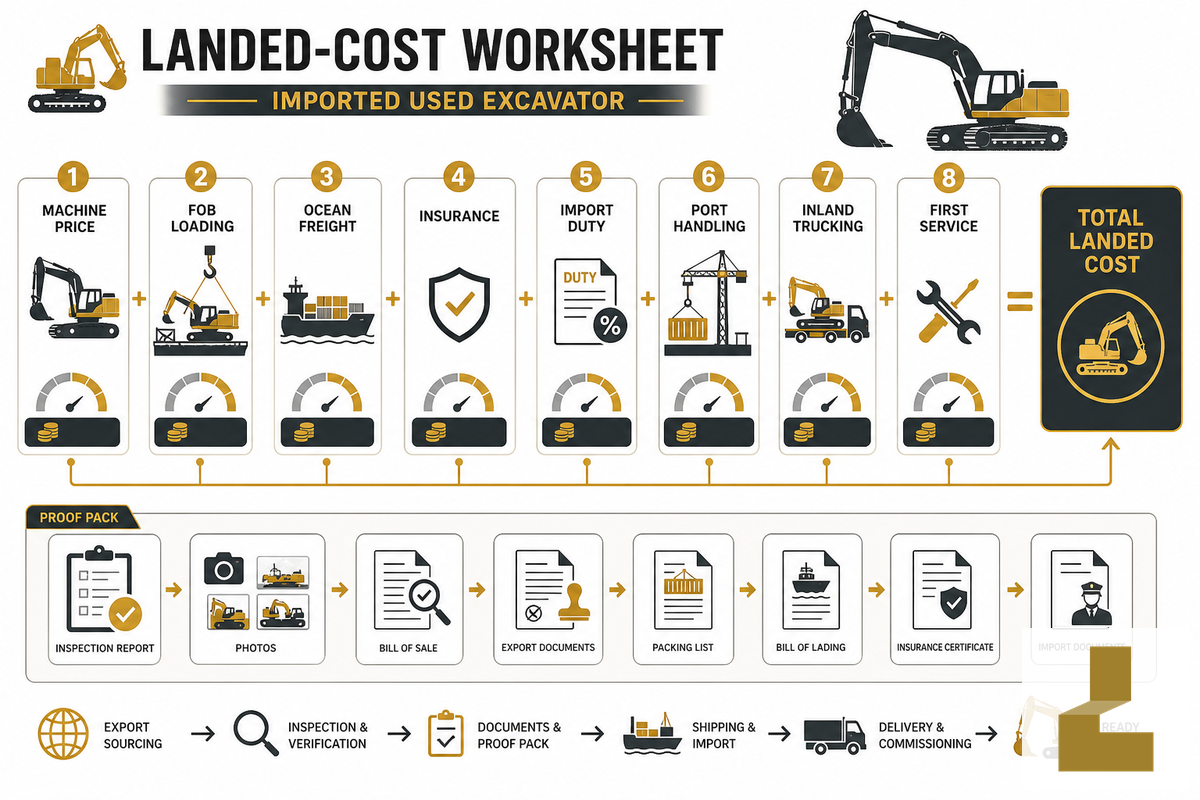 Price Is Not Landed Cost: FOB, CIF, Freight, Duty, and Insurance — Liehuang Used Excavators