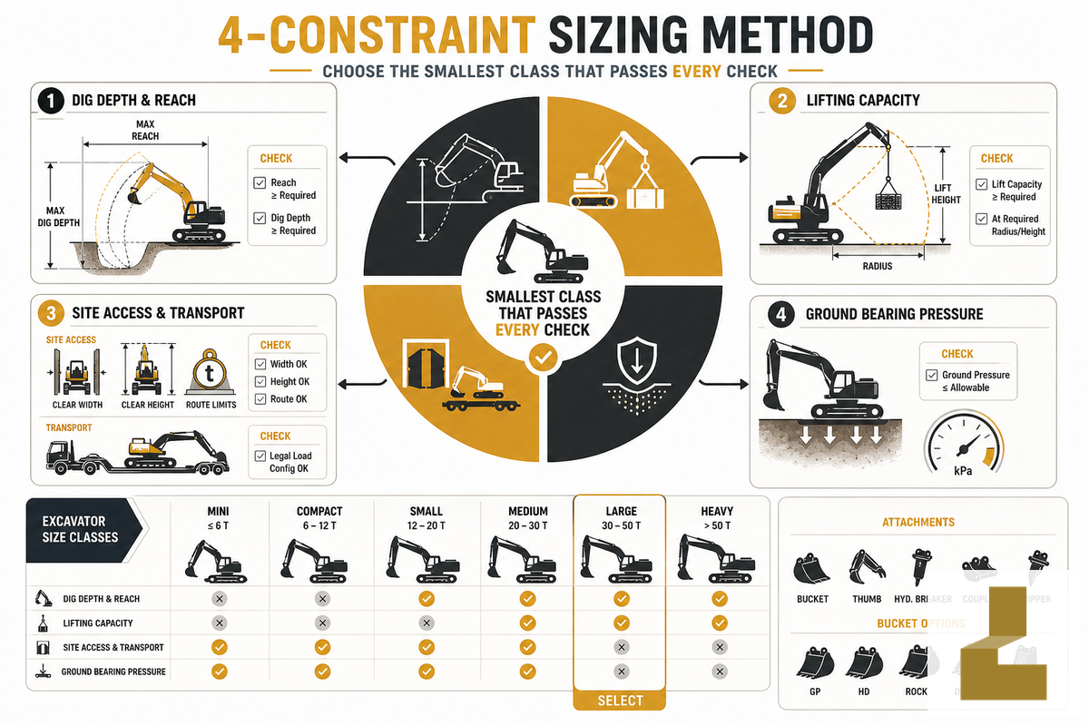 How to Figure Out What Size Excavator You Need: The 4-Constraint Sizing Method — Liehuang Used Excavators