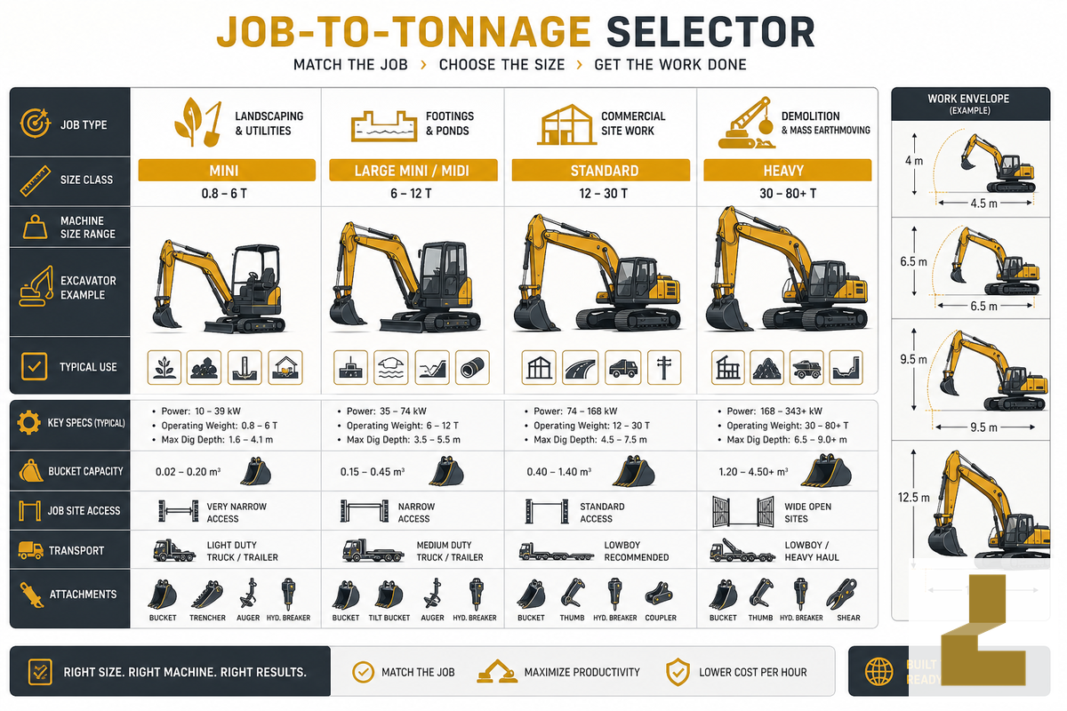 Match the Size to Your Job: The Job-to-Tonnage Selector — Liehuang Used Excavators