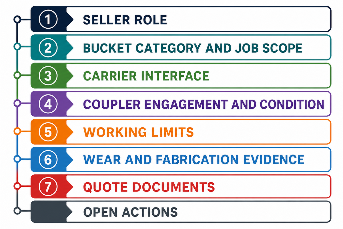 The 7-Field Bucket Evidence Ledger — LH Used Excavator