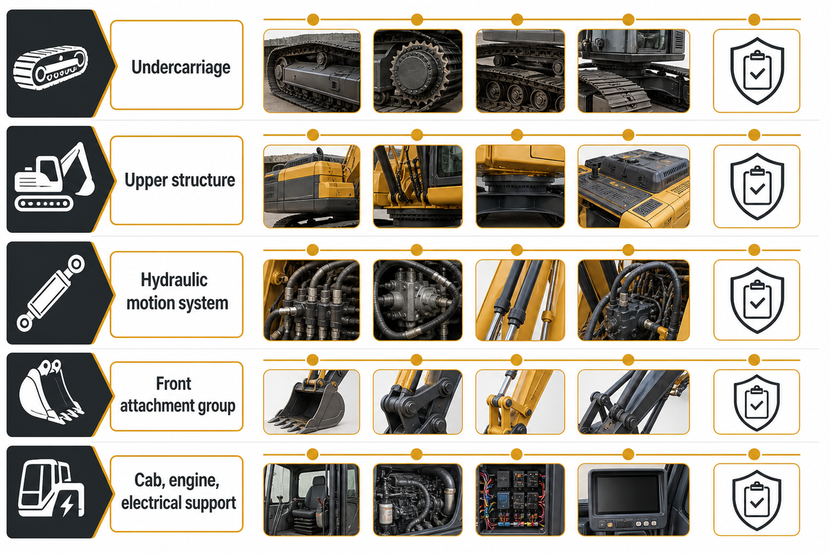 Excavator Parts at a Glance: The 5-Zone Map — Liehuang Used Excavators