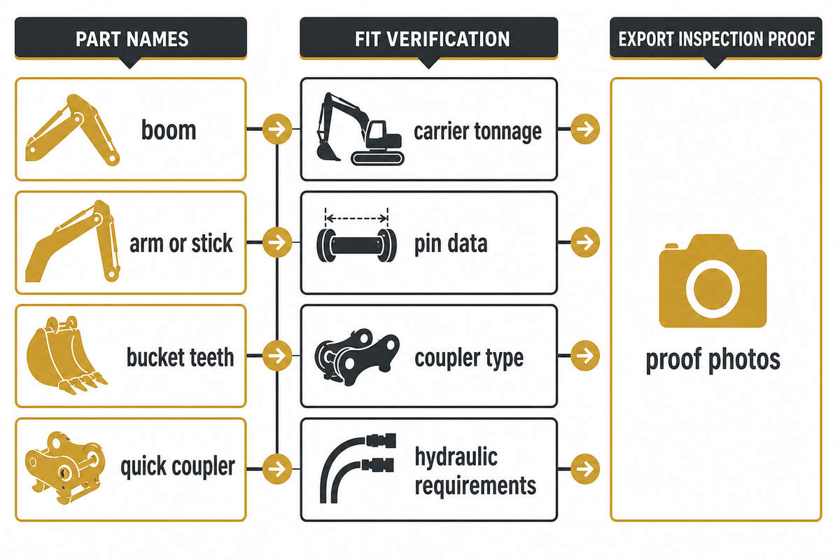 Front Attachment Group: Boom, Arm, Bucket, Teeth, Coupler, and Breaker Lines — Liehuang Used Excavators