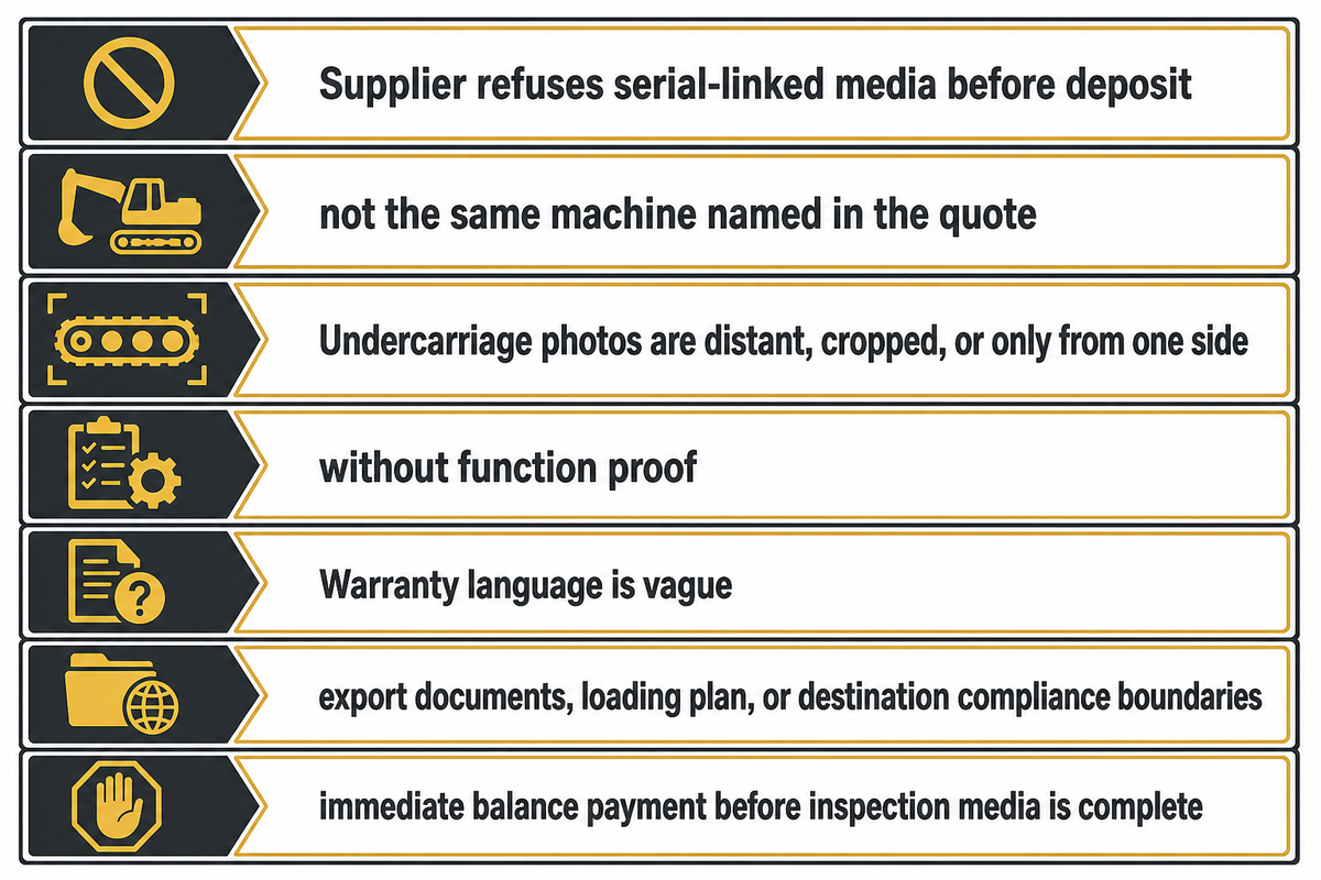 Supplier proof gaps that justify pausing a used machinery purchase