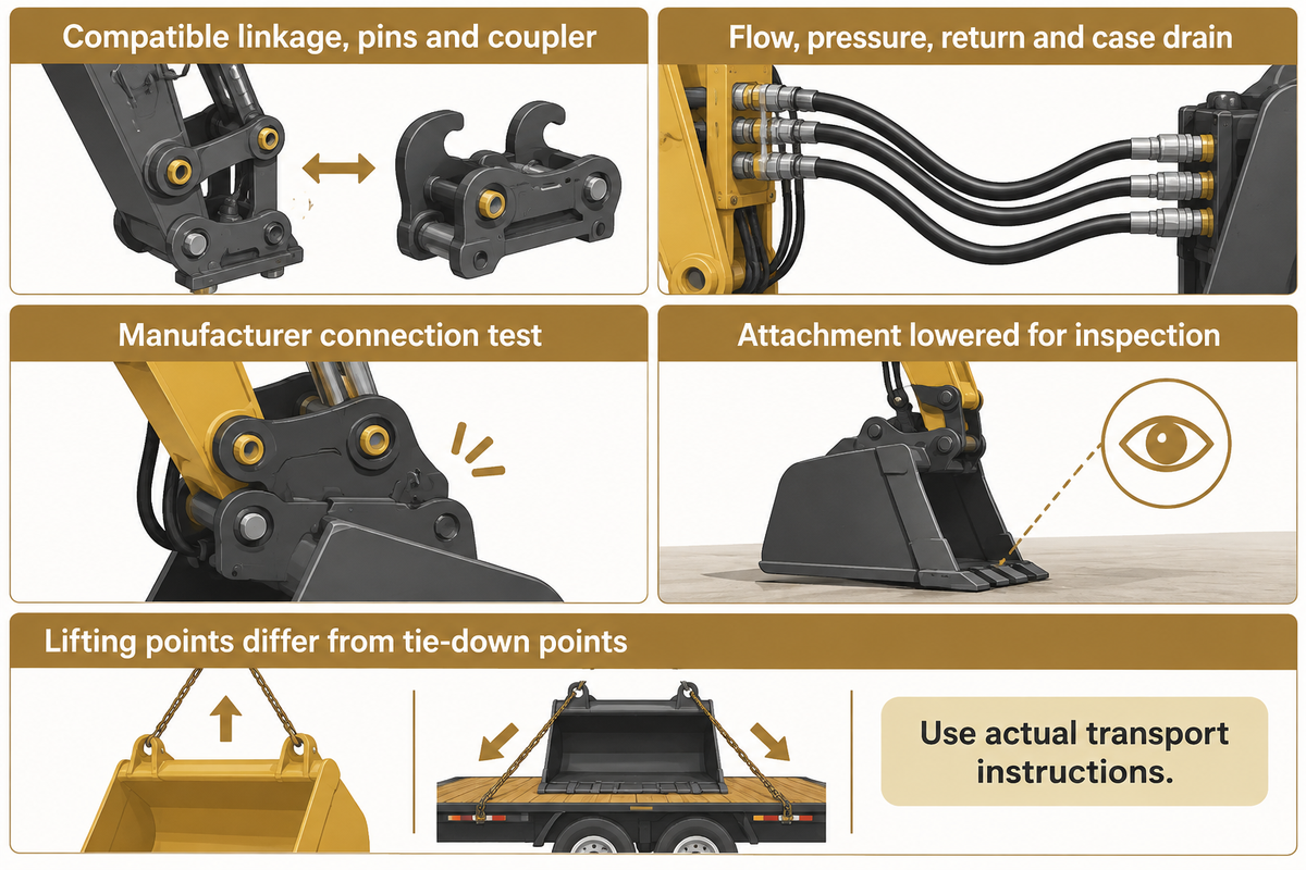 NIOSH/ISO15818 context: verify coupler compatibility, circuits, connection tests and separate transport-point instructions.