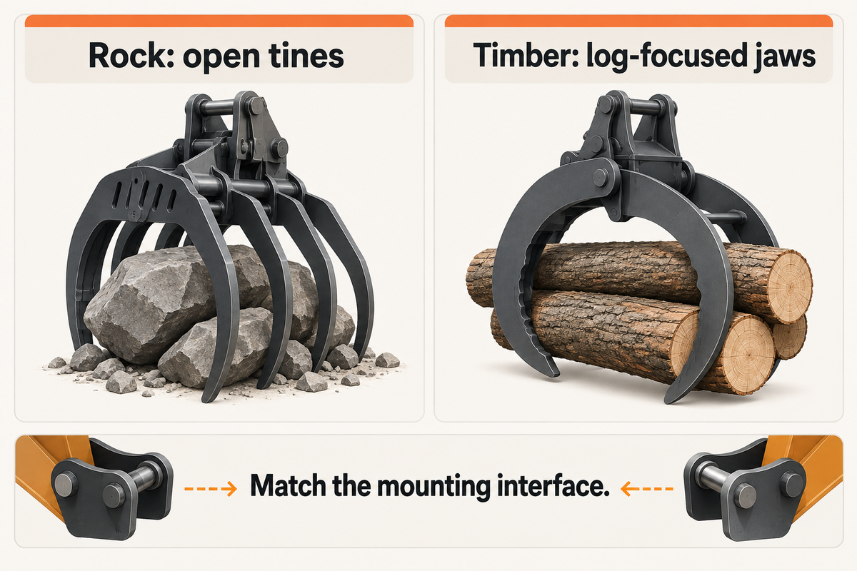 Rock and timber grips address different load shapes and retention needs.