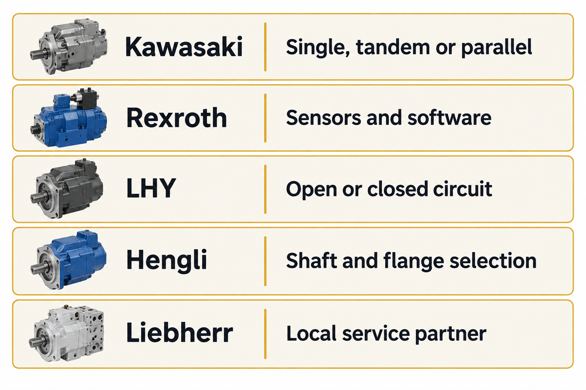 Layout, electronics, circuit, interfaces and service route distinguish main-pump sourcing (maker catalogs).