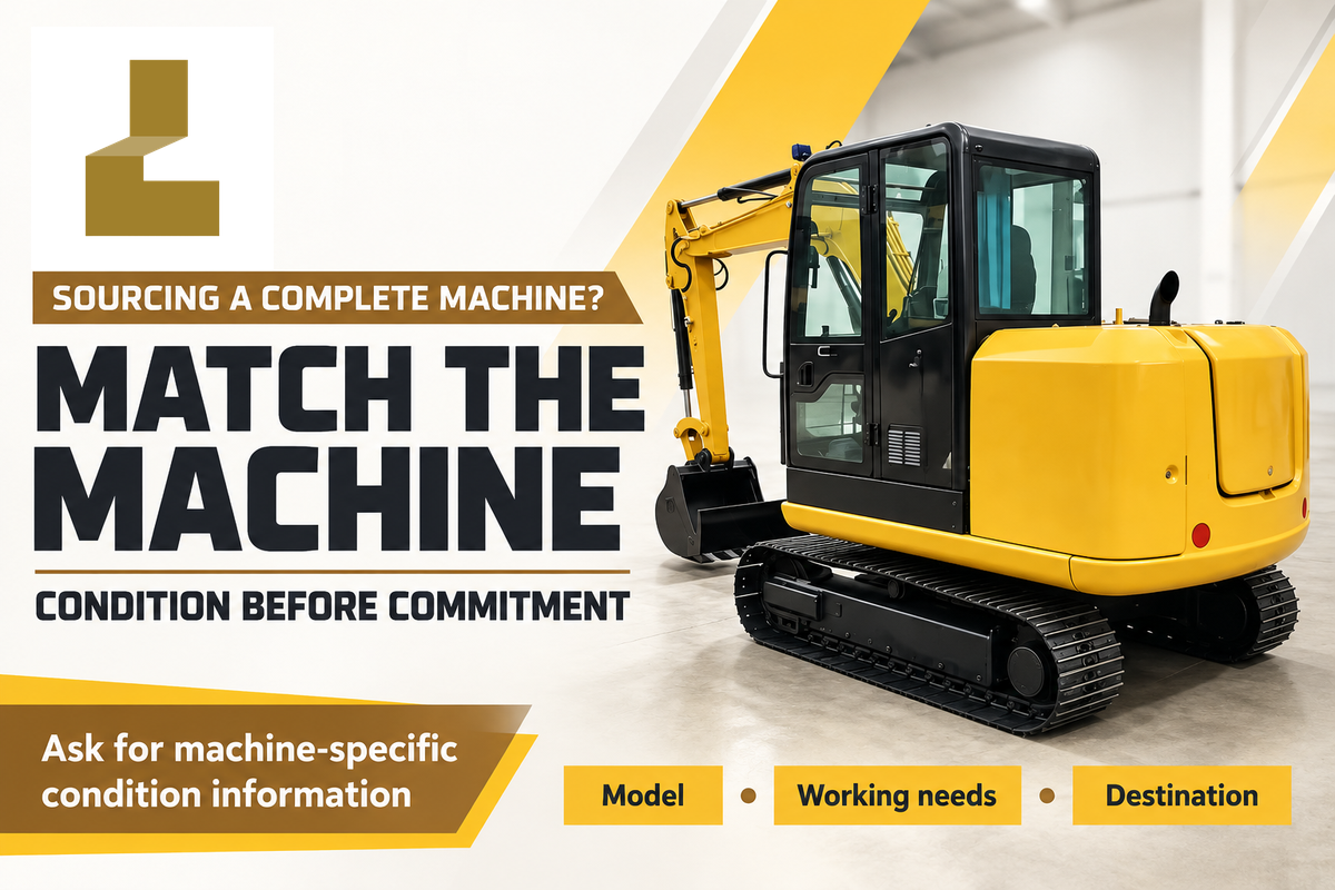 Whole-machine buyers provide model, working needs and destination, then request machine-specific condition information.