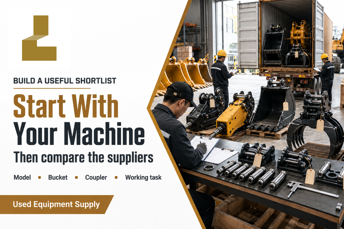 A useful supplier shortlist starts with the machine, existing bucket and coupler, and the intended handling task.