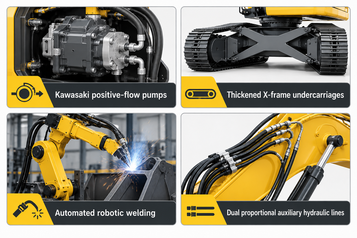 Hydraulic pump pairings, undercarriage reinforcement and robotic welding in Chinese medium excavators